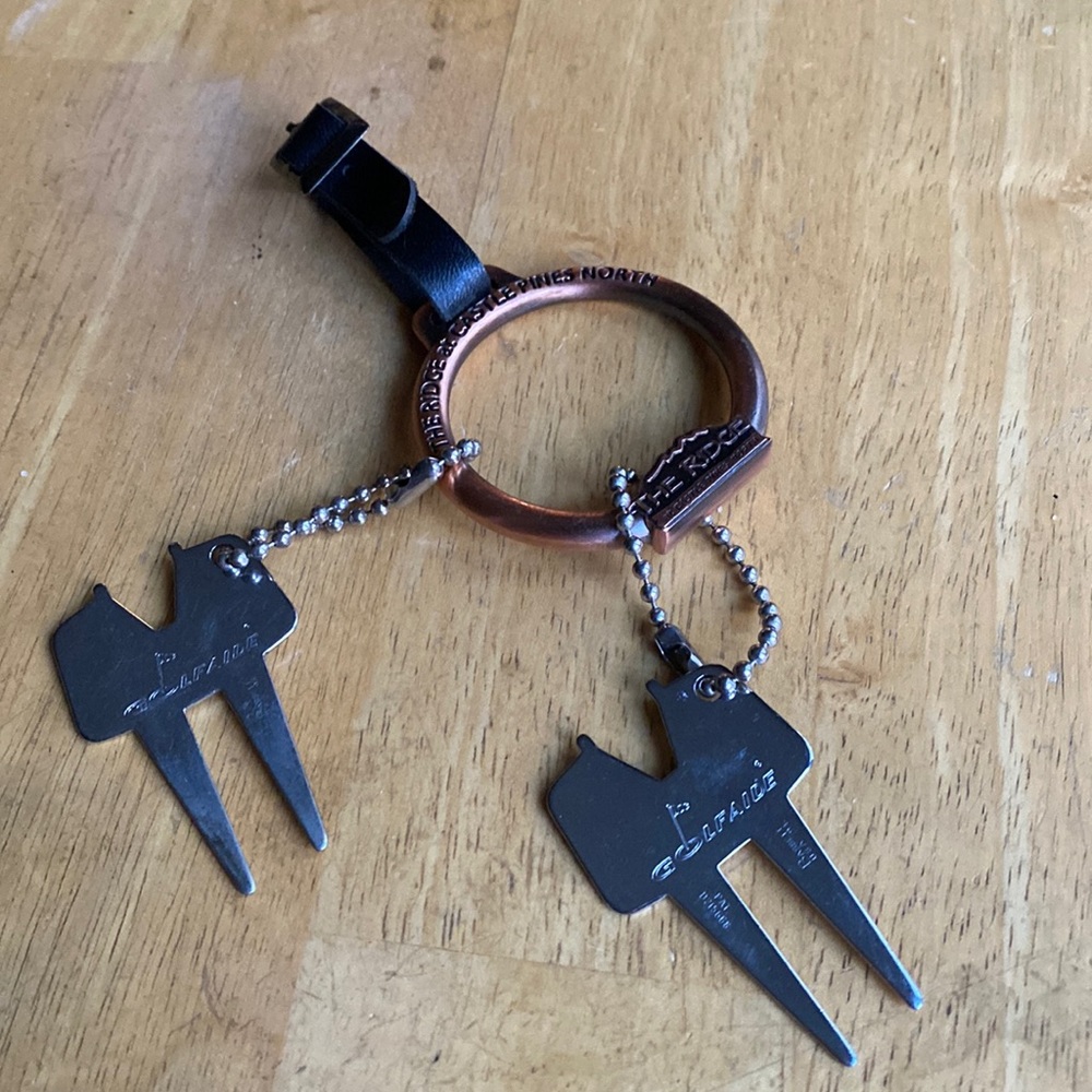 Lot (2) Divot Tool Keychain Golfaide Ingersoll-Rand Silver, Bassett USA
